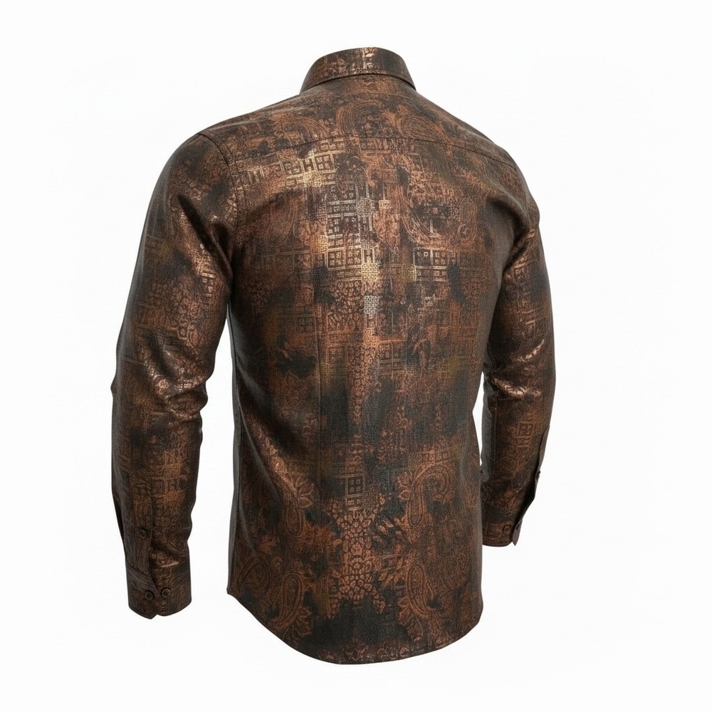 American Breed Mens Smart Shirt Bronze Metallic Button Up Size M - Picture 2 of 6